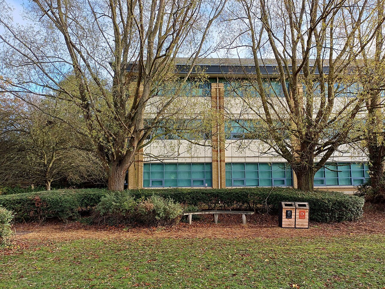 The low glass and brick office building at 220 Cambridge Science Park in England, headquarters of RuneScape developer Jagex
