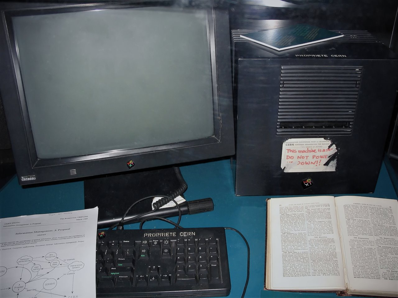 The first web server at CERN, a beige NeXT computer from the early years of the web