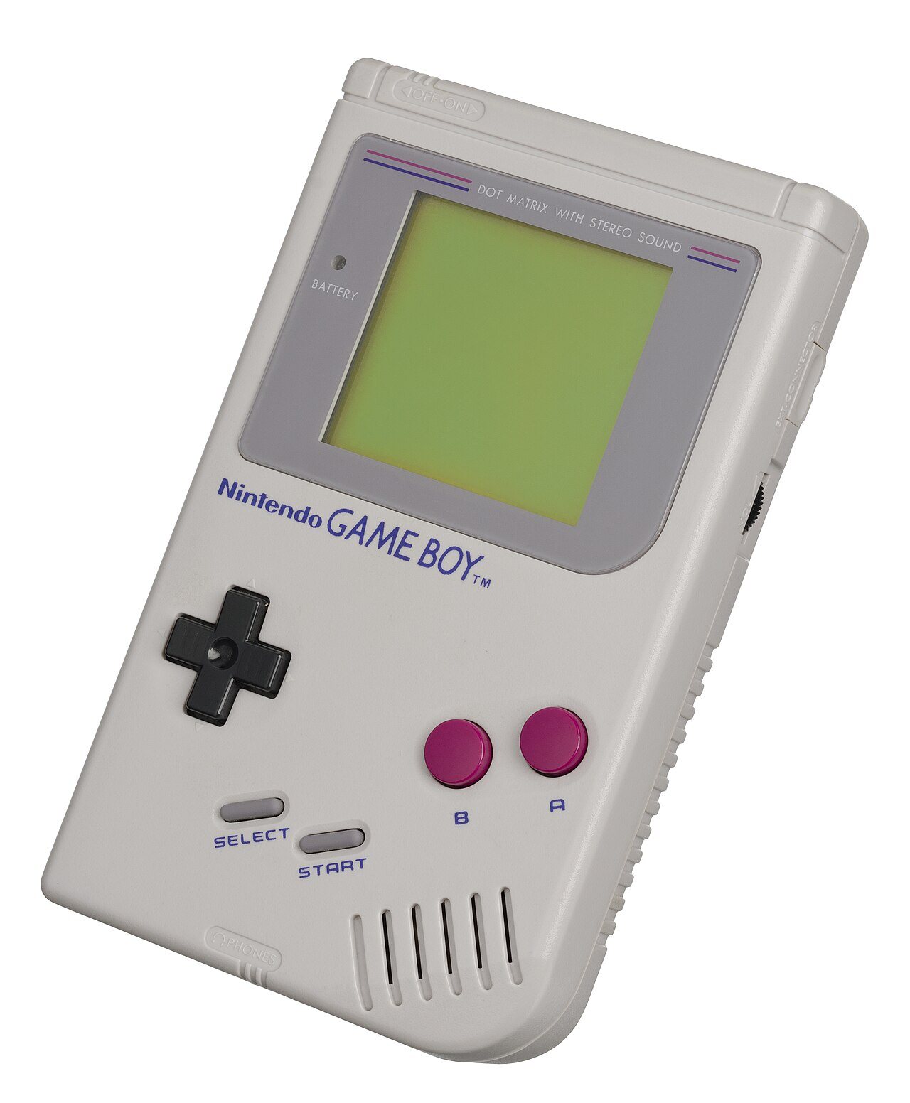 The original Nintendo Game Boy handheld console from 1989