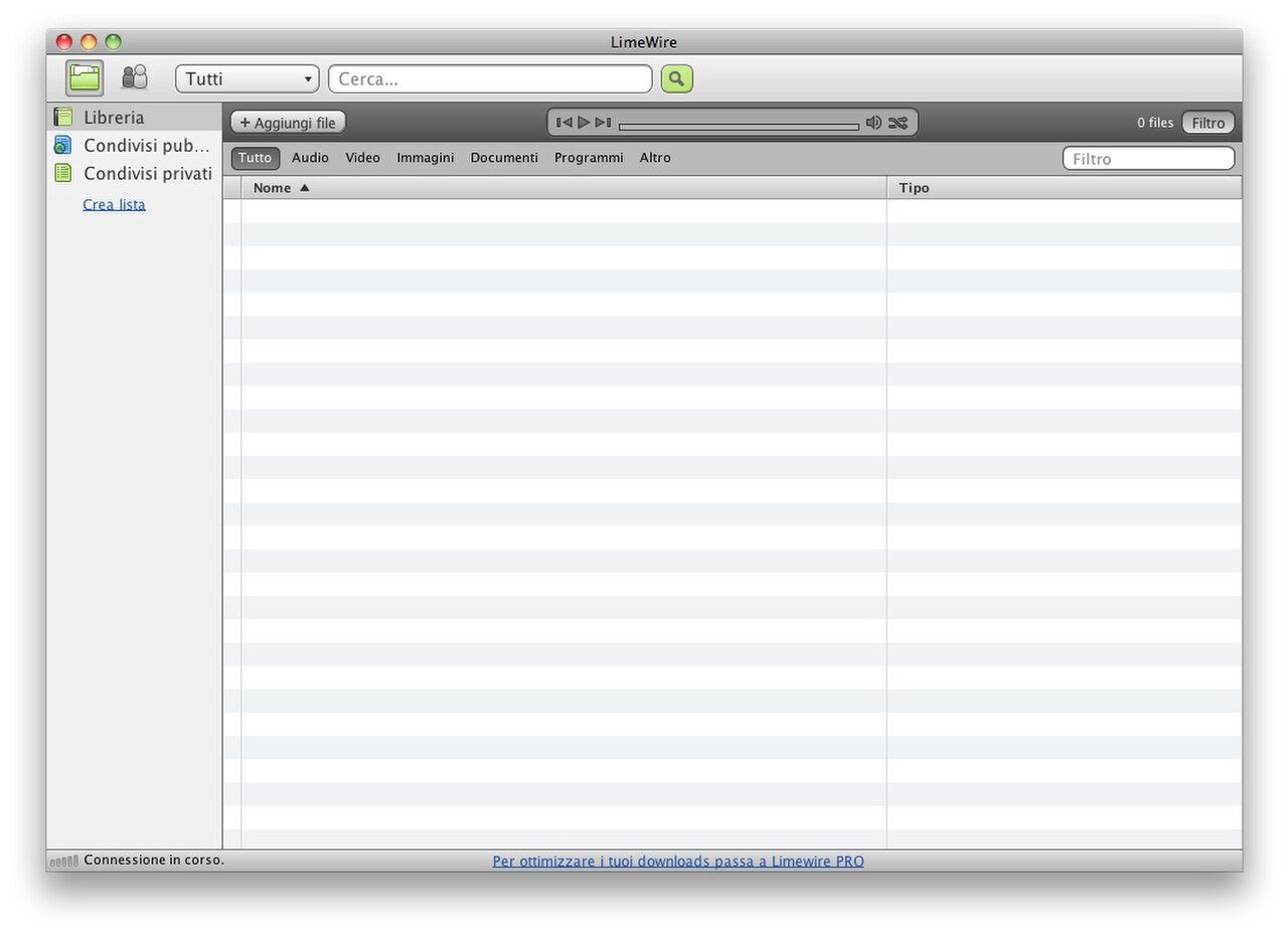 The LimeWire search pane listing MP3 results returned from the Gnutella network