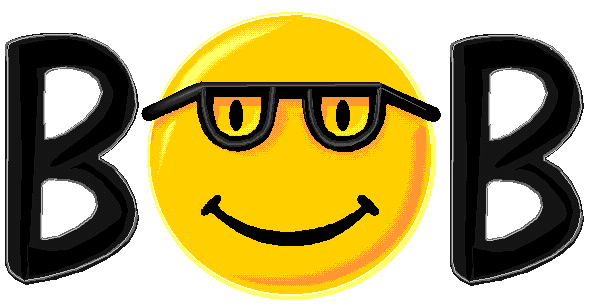 The Microsoft Bob logo, the word Bob with a yellow smiley face wearing glasses in place of the letter O