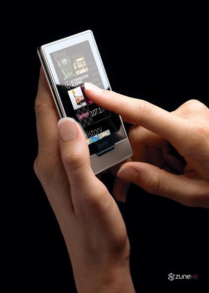 Microsoft Zune HD portable media player shown in a promotional image