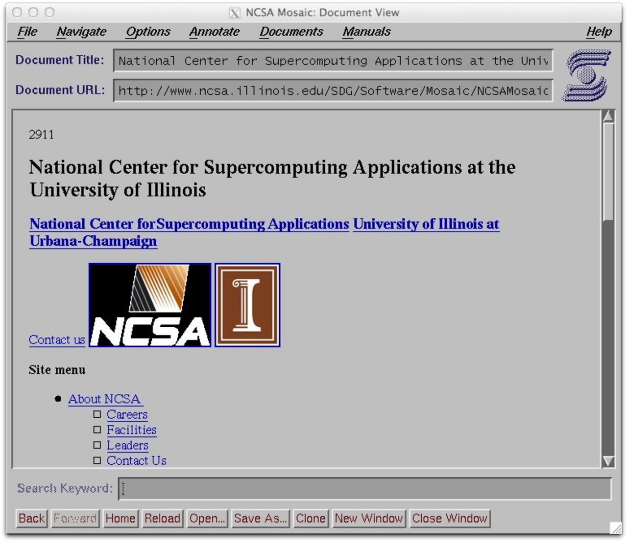 NCSA Mosaic web browser window showing an early 1990s web page