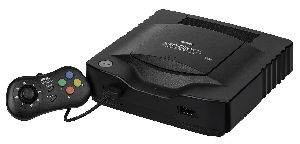 An SNK Neo Geo AES home console with its arcade-style joysticks