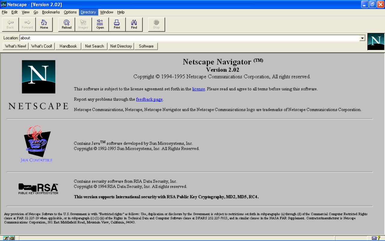 Netscape Navigator 2 browser window, an example of the mid-1990s software interfaces Office 97 shipped alongside