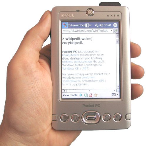 A late-1990s handheld organizer with a stylus and a monochrome touchscreen
