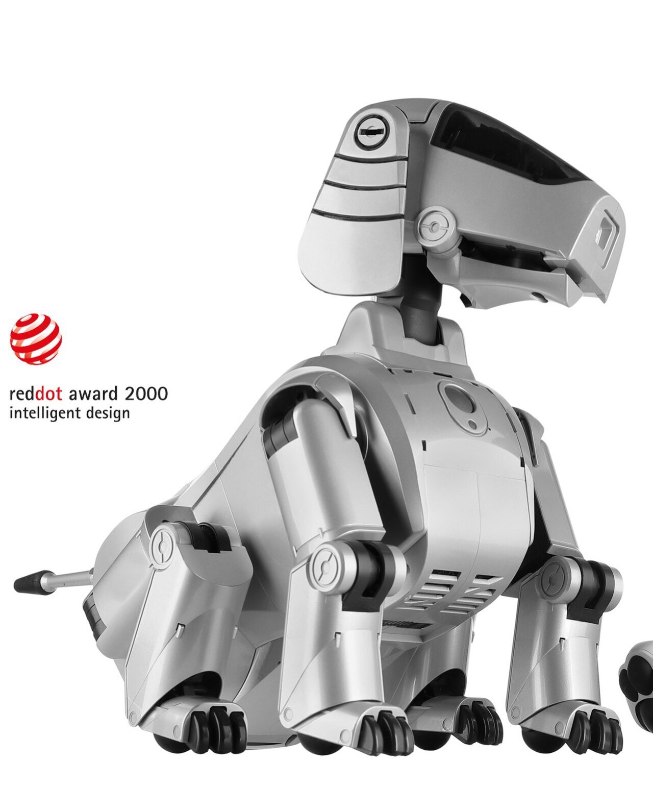 Sony Aibo robot dog standing with its head raised