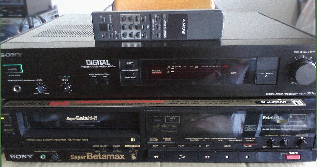 A Sony Betamax videocassette recorder with a Beta tape