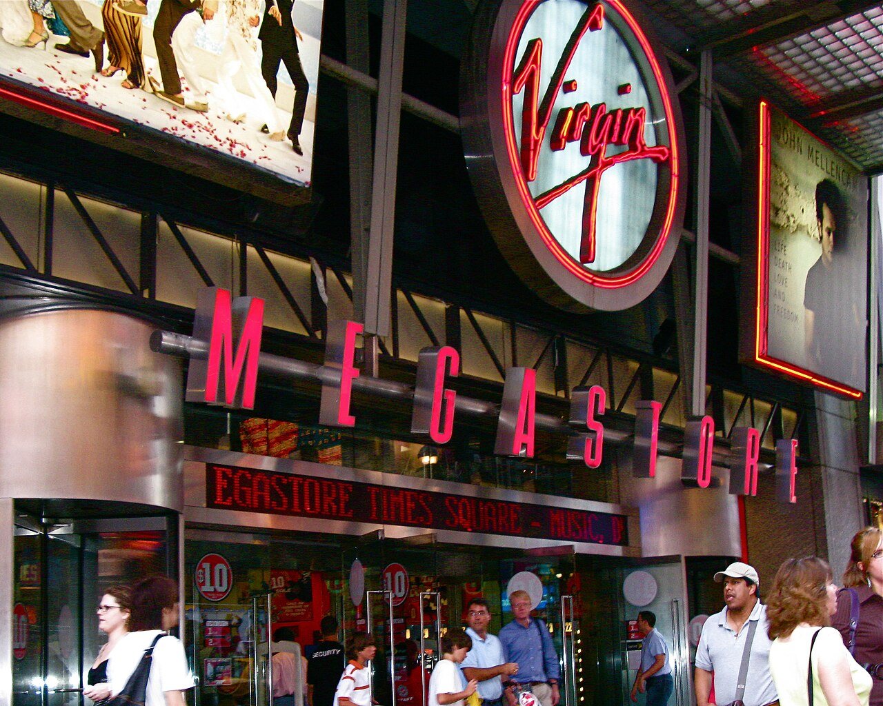 The Virgin Megastore sign above the chain's Times Square store in New York