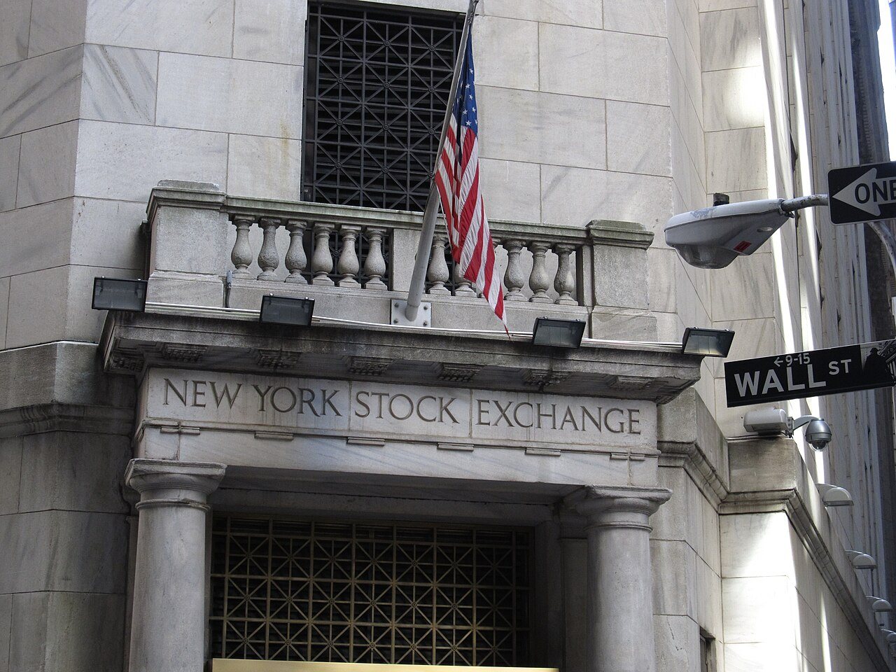 The New York Stock Exchange building on Wall Street in Lower Manhattan